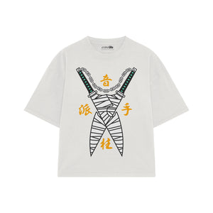 Playera streetwear premium de anime y gaming ExtraLife MX, corte boxy oversized drop shoulder heavyweight en color Deep Black y Off-White, moda urbana mexicana de culto.