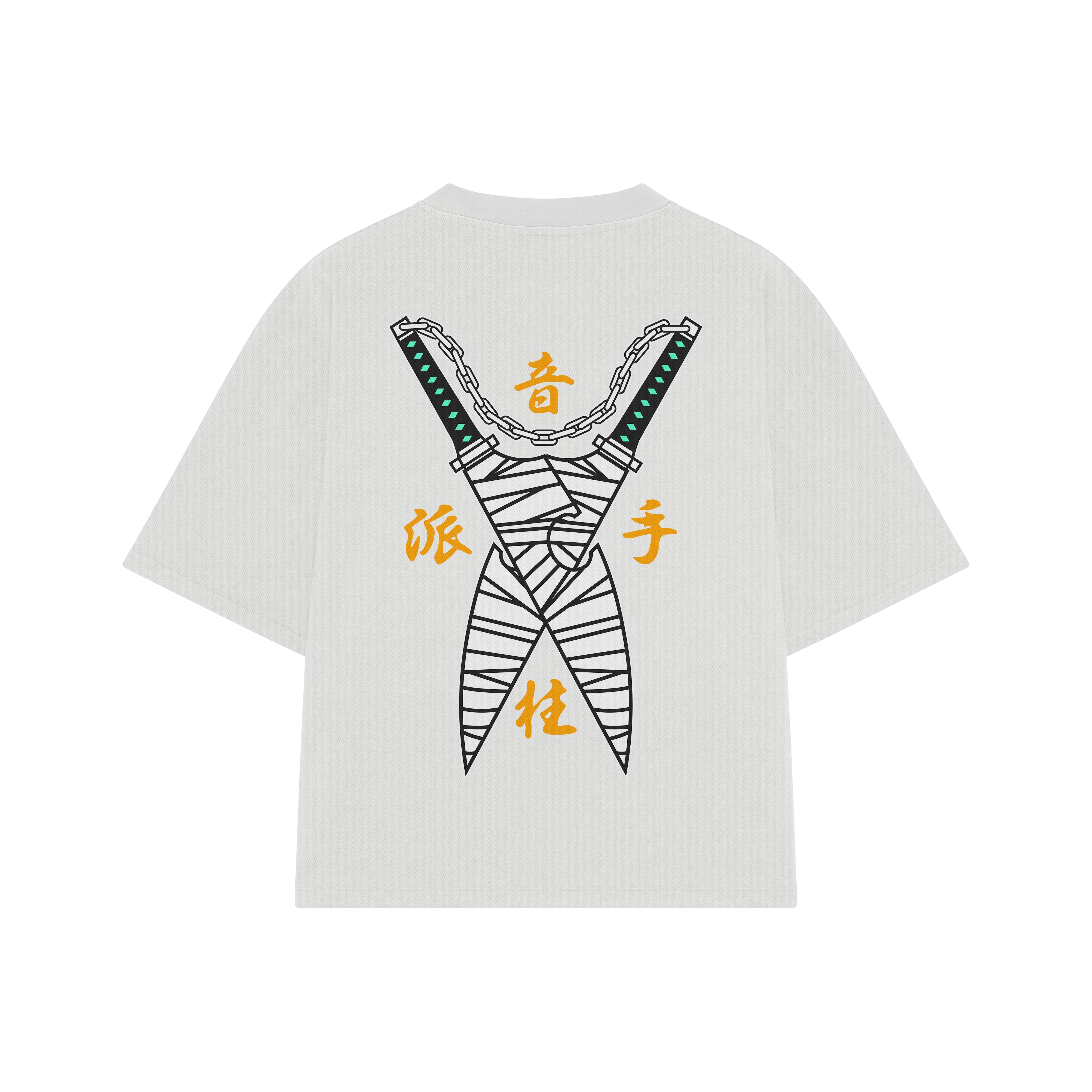 Playera streetwear premium de anime y gaming ExtraLife MX, corte boxy oversized drop shoulder heavyweight en color Deep Black y Off-White, moda urbana mexicana de culto.