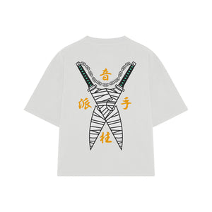Playera streetwear premium de anime y gaming ExtraLife MX, corte boxy oversized drop shoulder heavyweight en color Deep Black y Off-White, moda urbana mexicana de culto.
