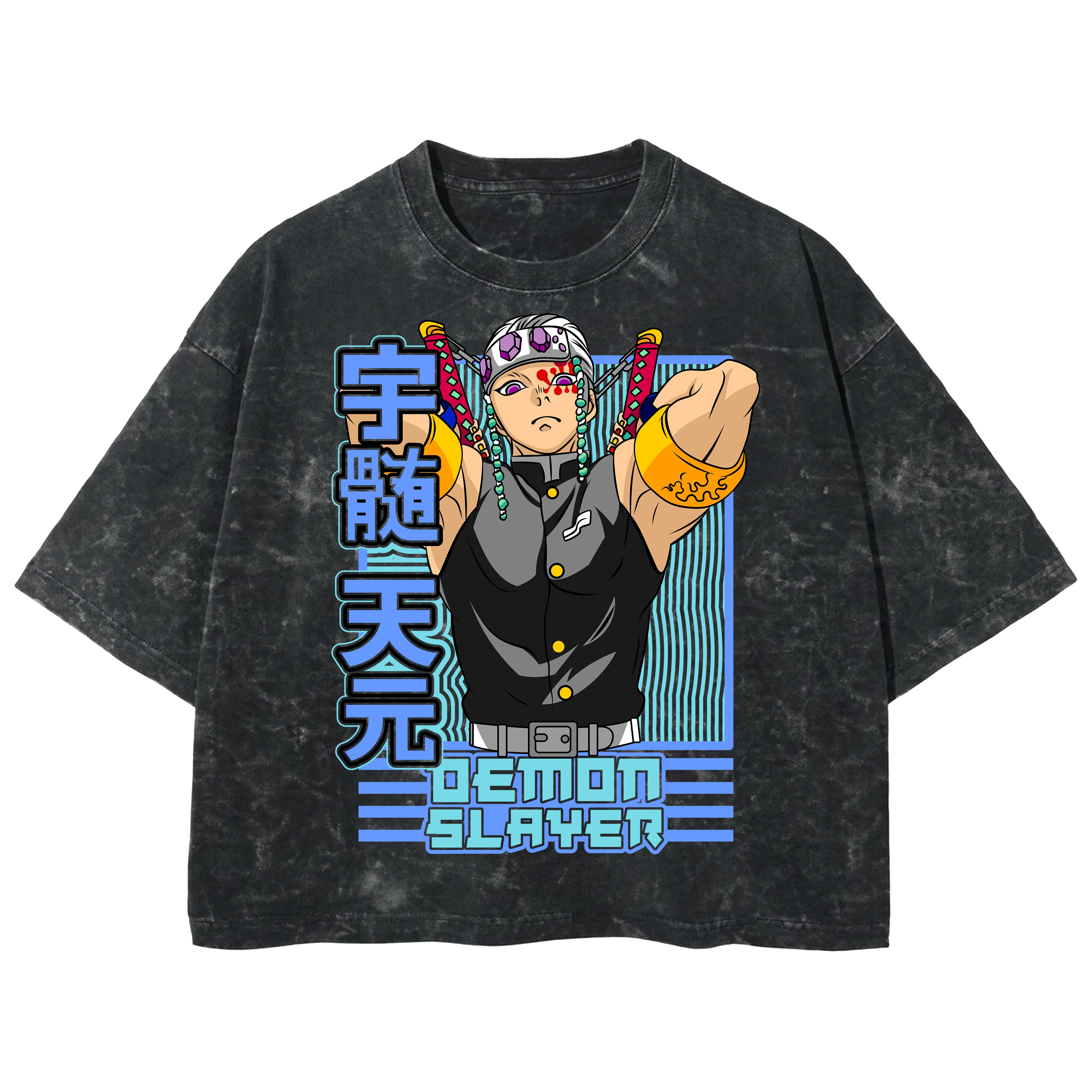 Playera streetwear premium de anime y gaming ExtraLife MX, corte boxy deluxe mineral wash heavyweight en color Acid Wash, moda urbana mexicana de culto.