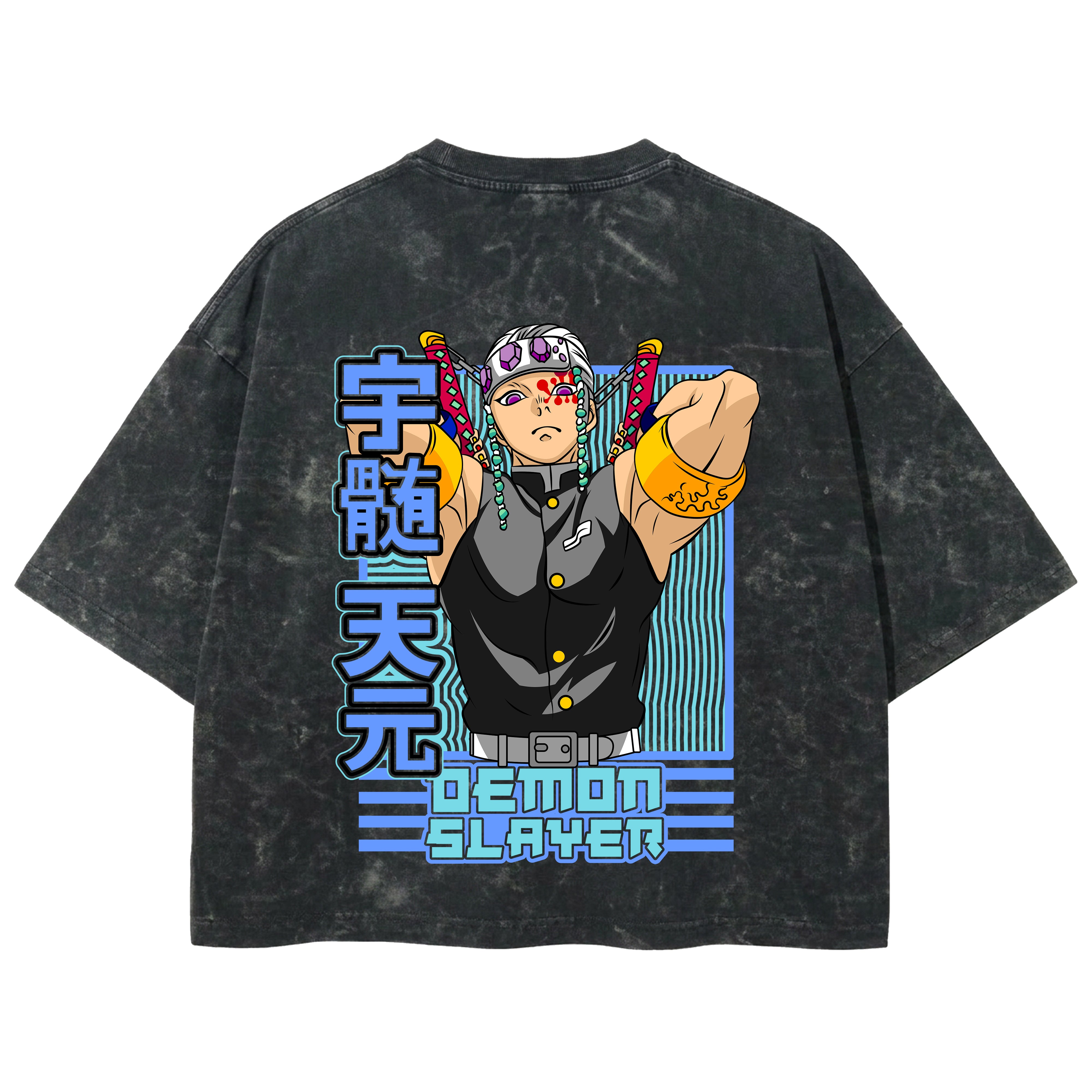 Playera streetwear premium de anime y gaming ExtraLife MX, corte boxy deluxe mineral wash heavyweight en color Acid Wash, moda urbana mexicana de culto.
