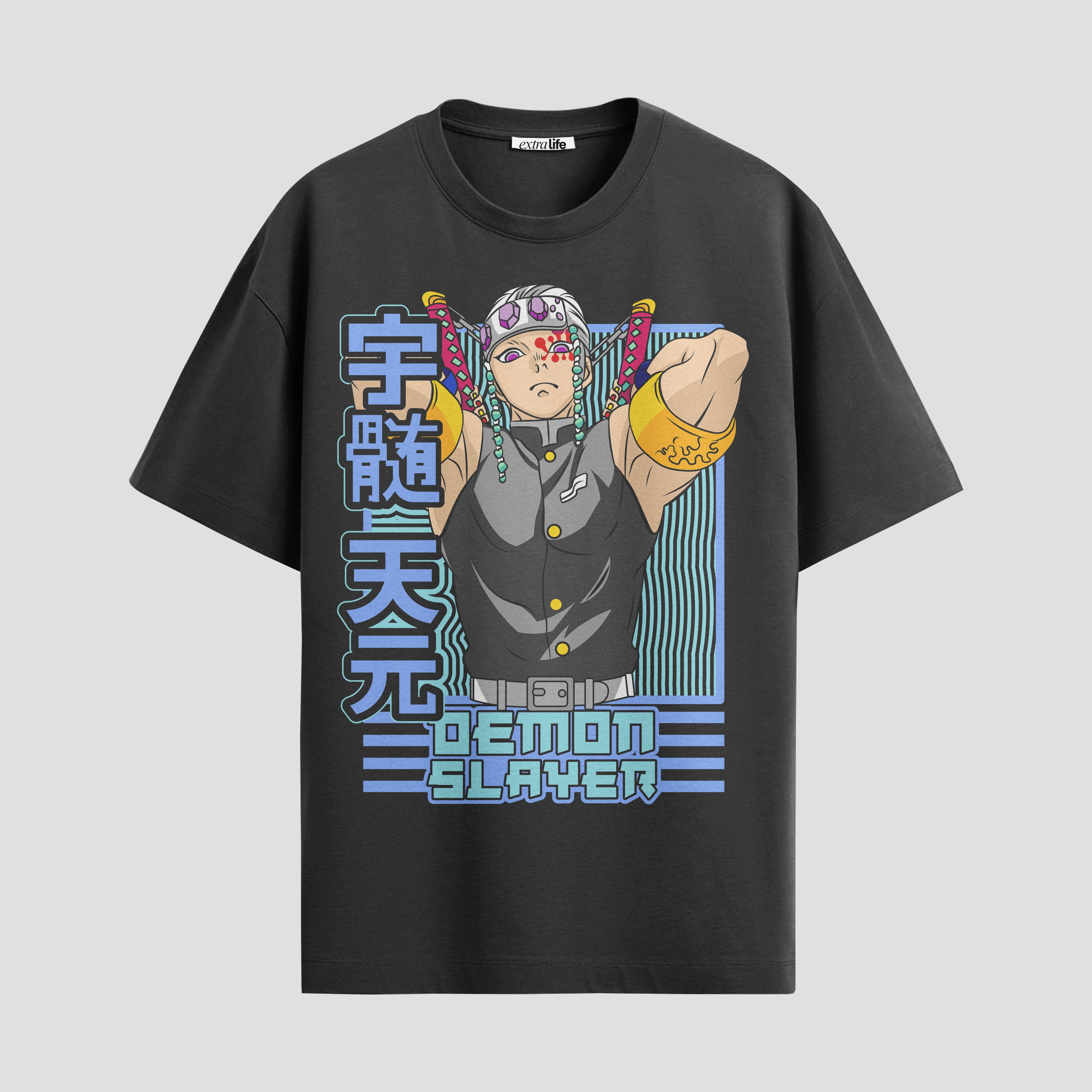 Playera urbana de anime y gaming ExtraLife MX, corte Standard Fit unisex ligero y transpirable en color Deep Black y Pure White, ropa de uso diario para gym y casual.