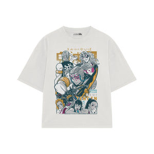 Playera streetwear premium de anime y gaming ExtraLife MX, corte boxy oversized drop shoulder heavyweight en color Deep Black y Off-White, moda urbana mexicana de culto.