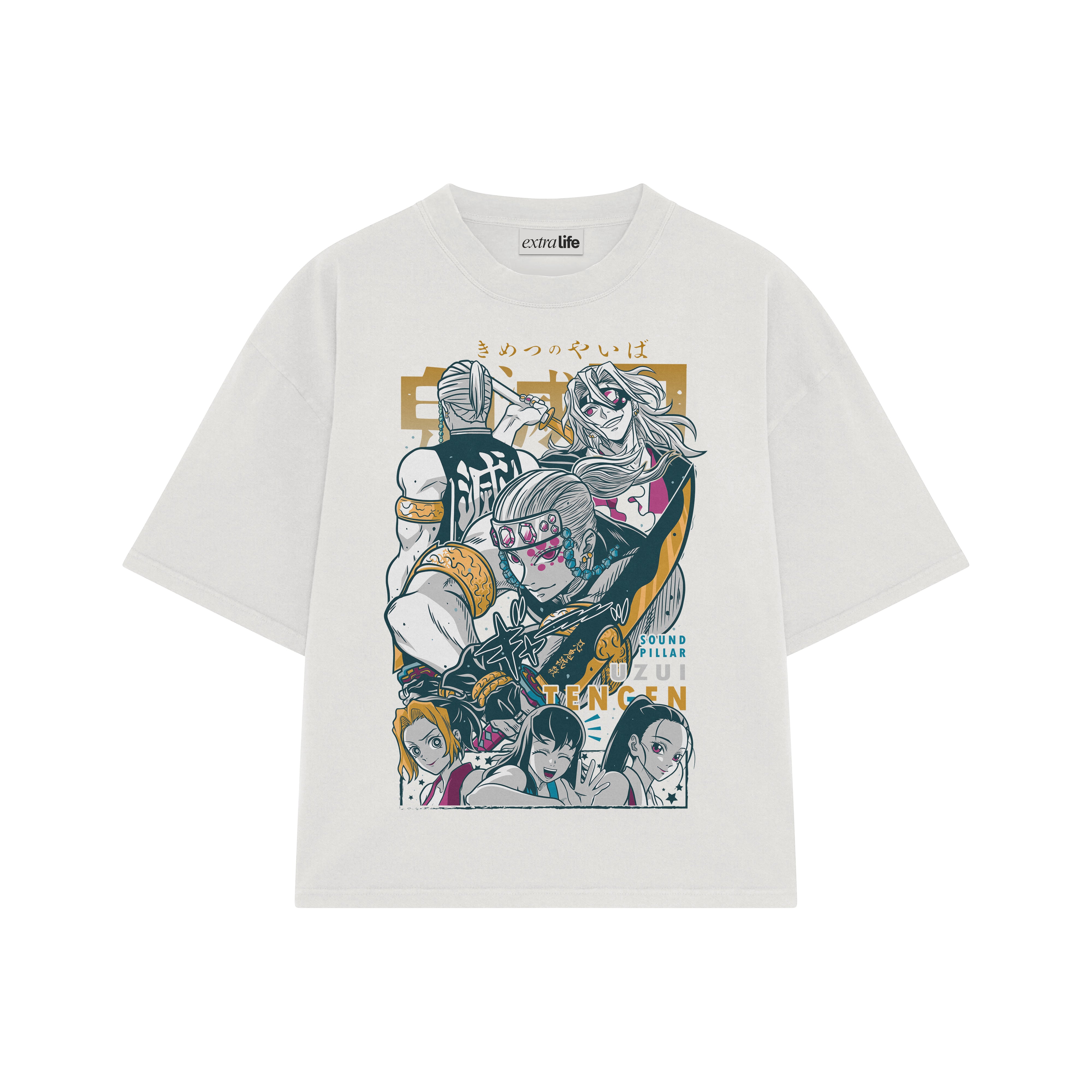 Playera streetwear premium de anime y gaming ExtraLife MX, corte boxy oversized drop shoulder heavyweight en color Deep Black y Off-White, moda urbana mexicana de culto.