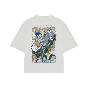 Playera streetwear premium de anime y gaming ExtraLife MX, corte boxy oversized drop shoulder heavyweight en color Deep Black y Off-White, moda urbana mexicana de culto.