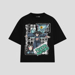 Playera streetwear premium de anime y gaming ExtraLife MX, corte boxy oversized drop shoulder heavyweight en color Deep Black y Off-White, moda urbana mexicana de culto.