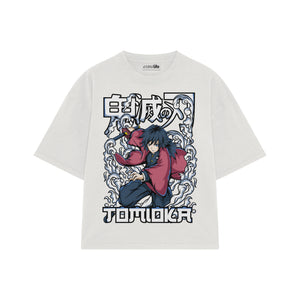 Playera streetwear premium de anime y gaming ExtraLife MX, corte boxy oversized drop shoulder heavyweight en color Deep Black y Off-White, moda urbana mexicana de culto.