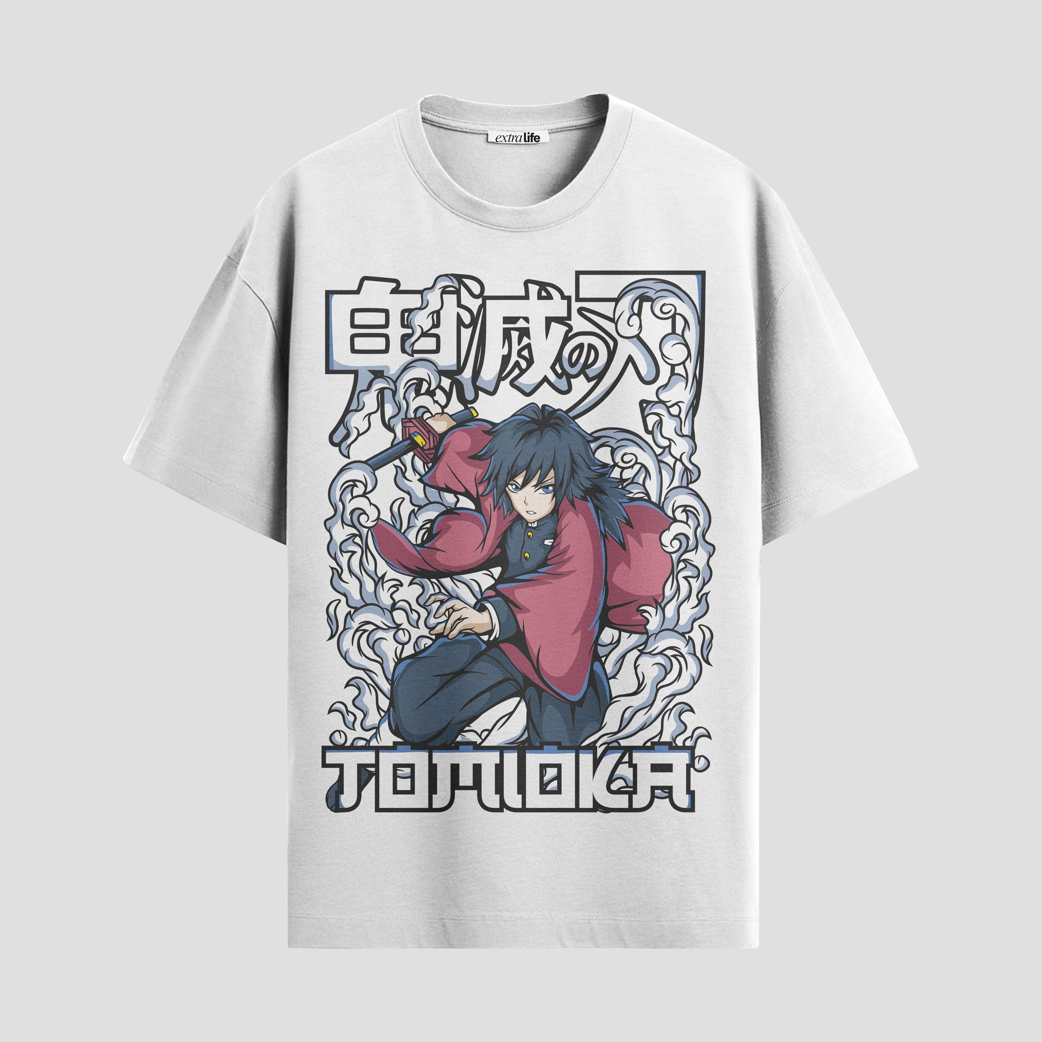 Playera urbana de anime y gaming ExtraLife MX, corte Standard Fit unisex ligero y transpirable en color Deep Black y Pure White, ropa de uso diario para gym y casual.