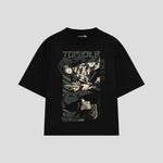 Playera streetwear premium de anime y gaming ExtraLife MX, corte oversized drop shoulder ligero y fresco en color Deep Black y Off-White, moda urbana mexicana de culto.
