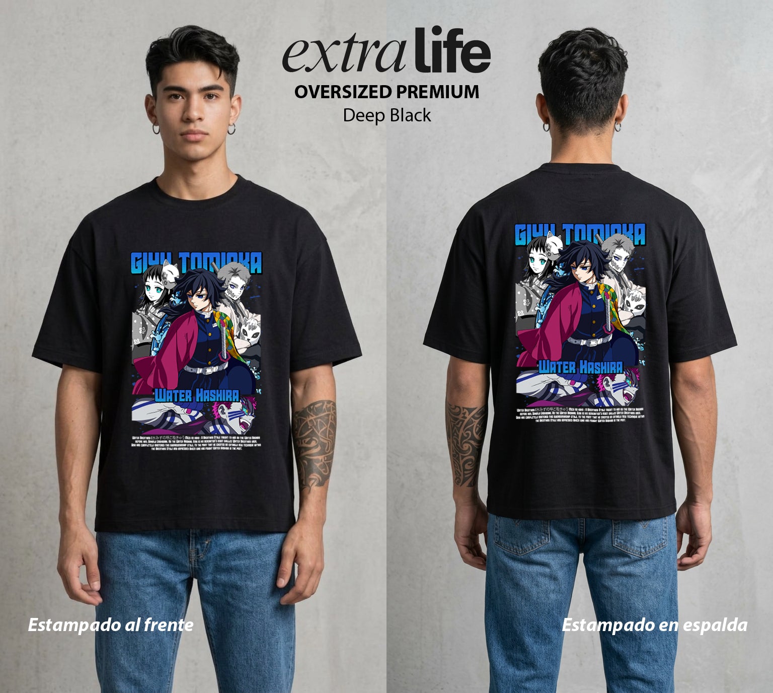 Cazadores de la Noche | Demon Slayer Tomioka #01250 - Playera Oversized Premium | Deep Black - Foto en modelo