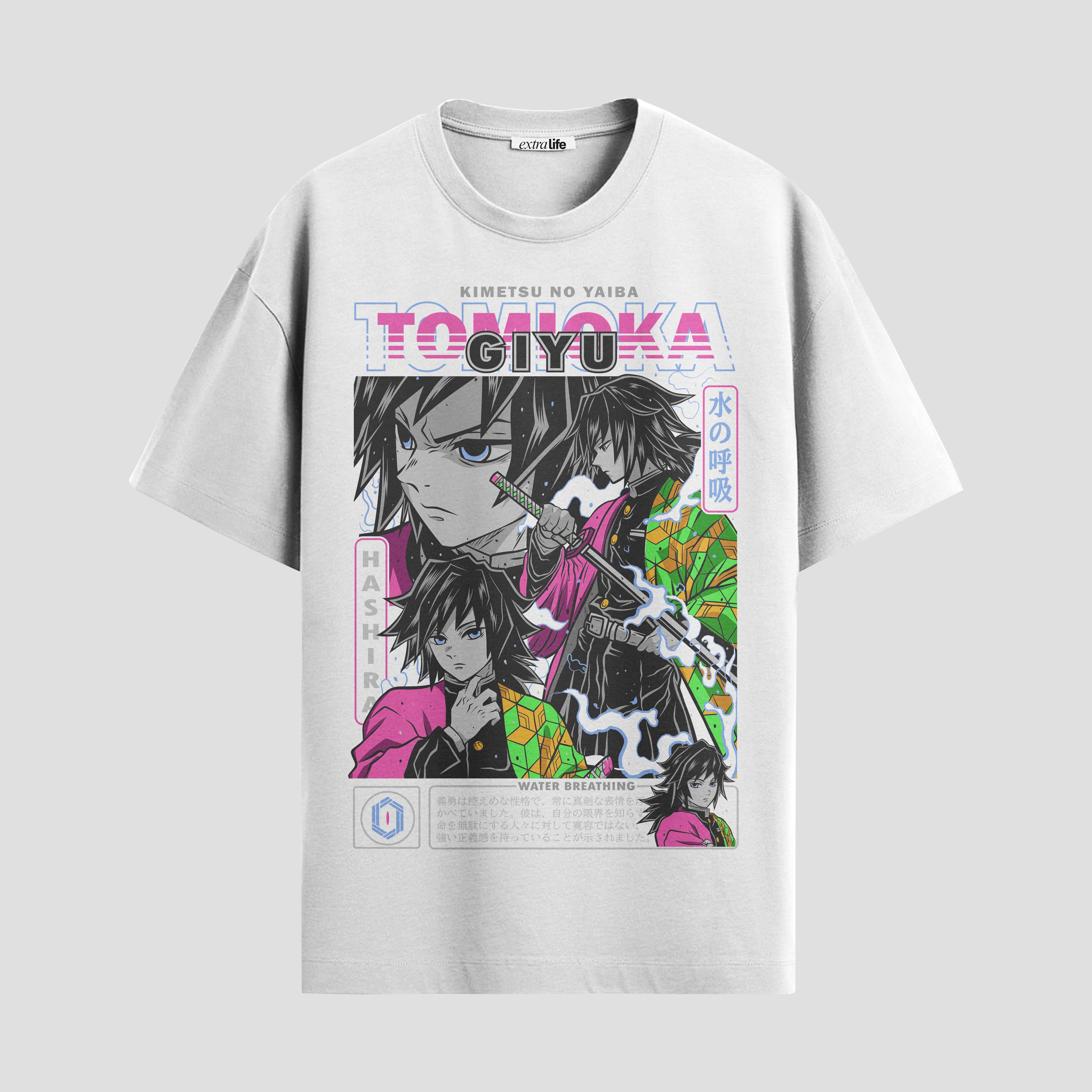 Playera urbana de anime y gaming ExtraLife MX, corte Standard Fit unisex ligero y transpirable en color Deep Black y Pure White, ropa de uso diario para gym y casual.