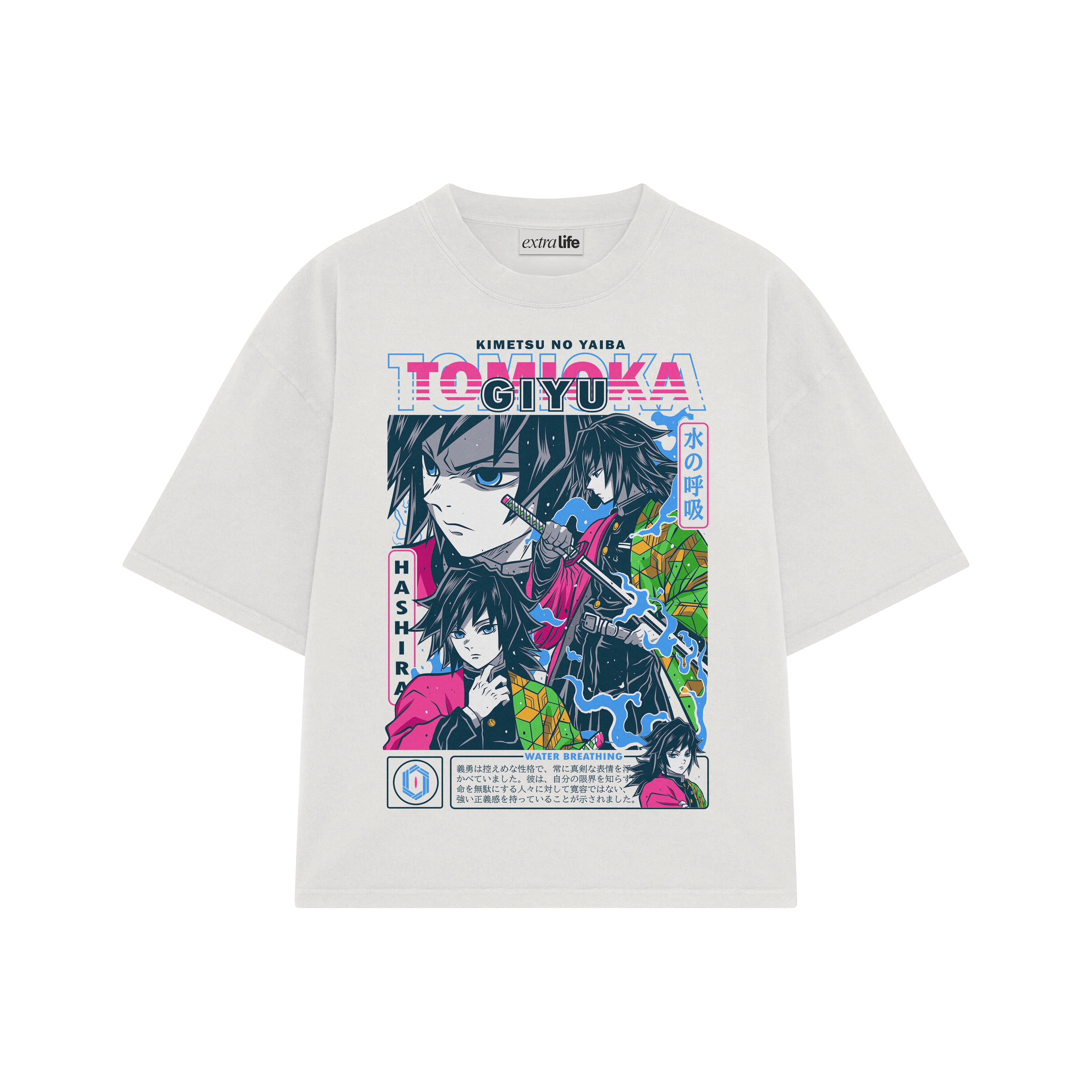 Playera streetwear premium de anime y gaming ExtraLife MX, corte boxy oversized drop shoulder heavyweight en color Deep Black y Off-White, moda urbana mexicana de culto.