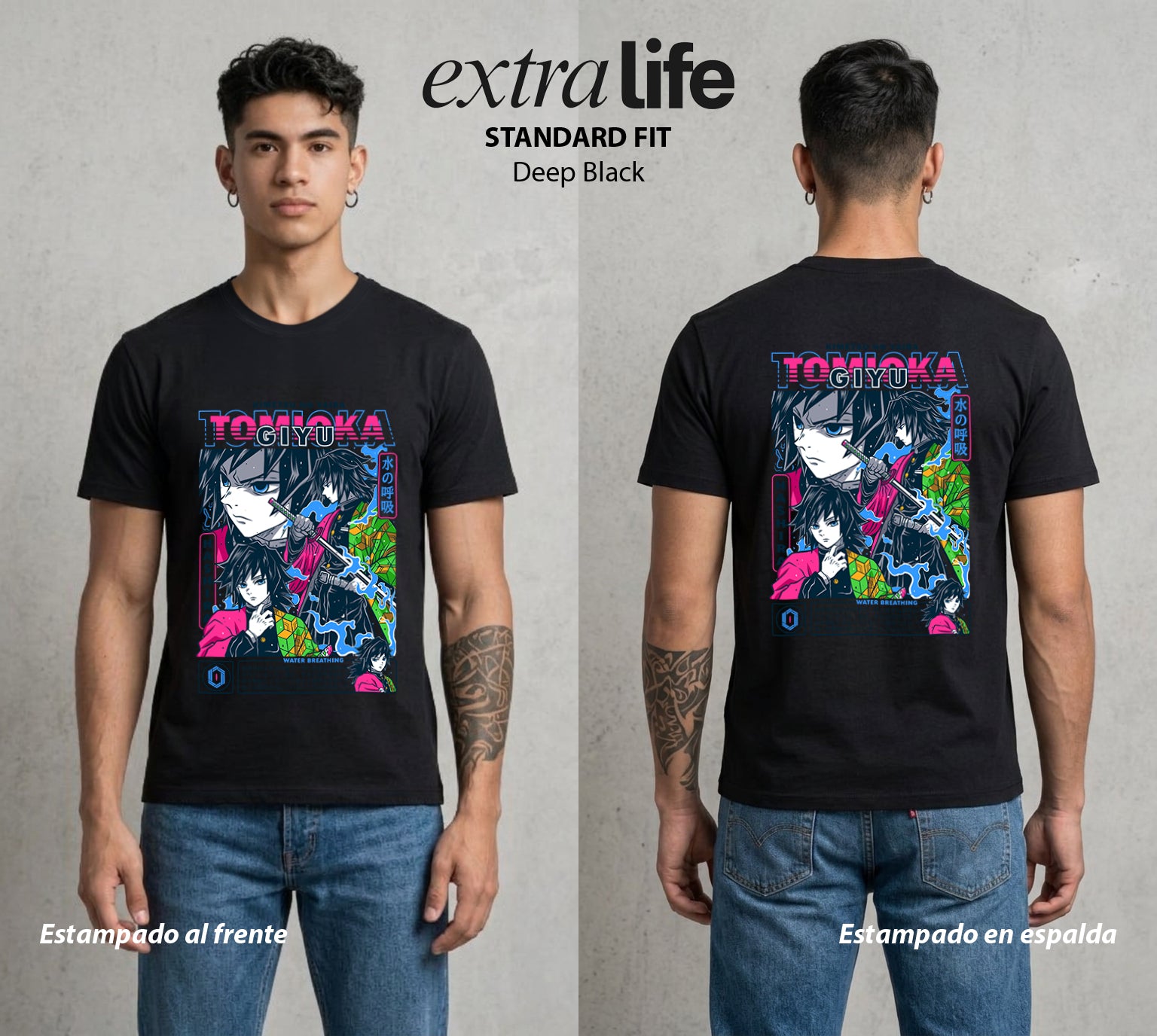 Cazadores de la Noche | Demon Slayer Tomioka #01254 - Playera Standard Fit | Deep Black - Foto en modelo