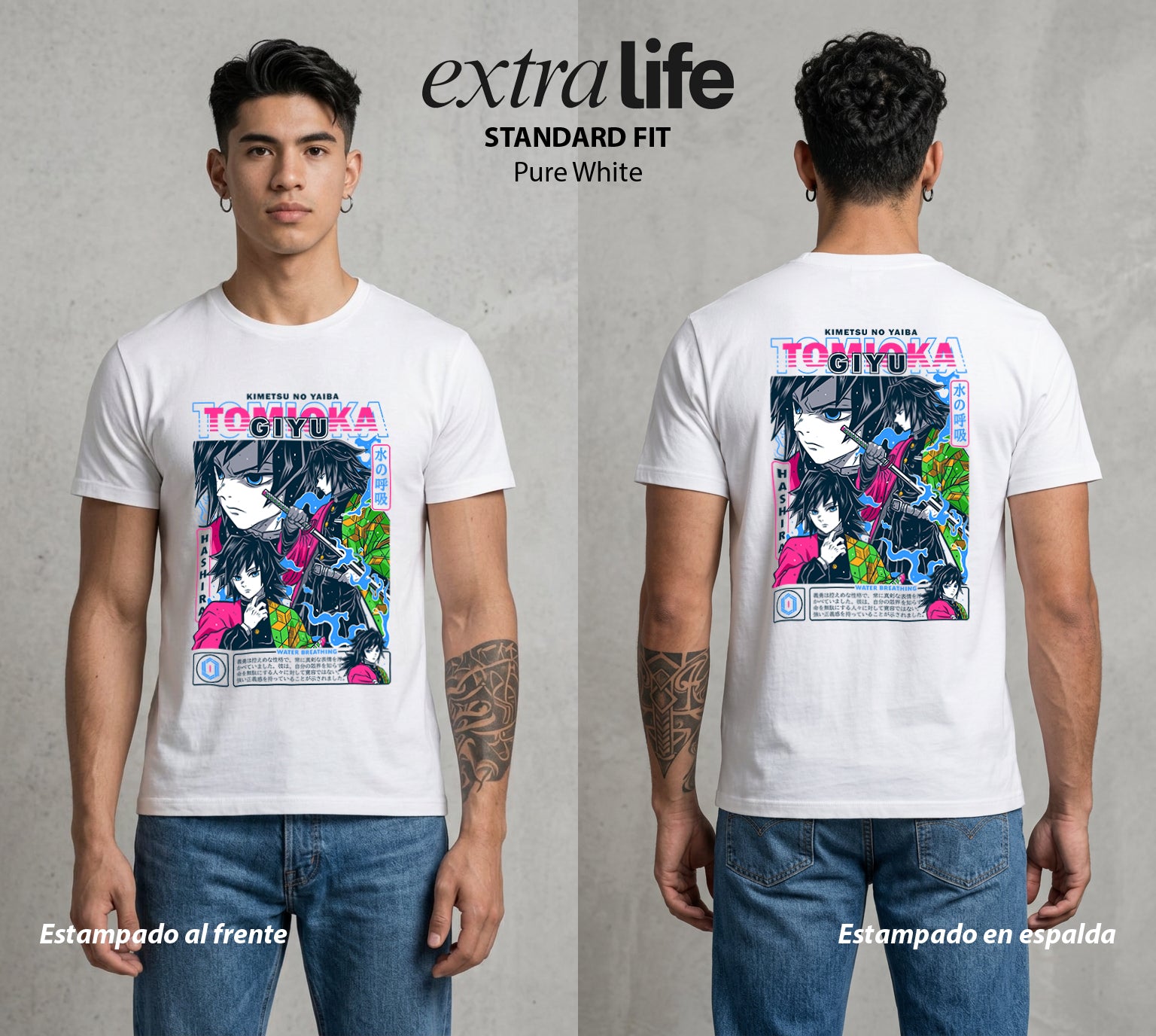 Cazadores de la Noche | Demon Slayer Tomioka #01254 - Playera Standard Fit | Pure White - Foto en modelo