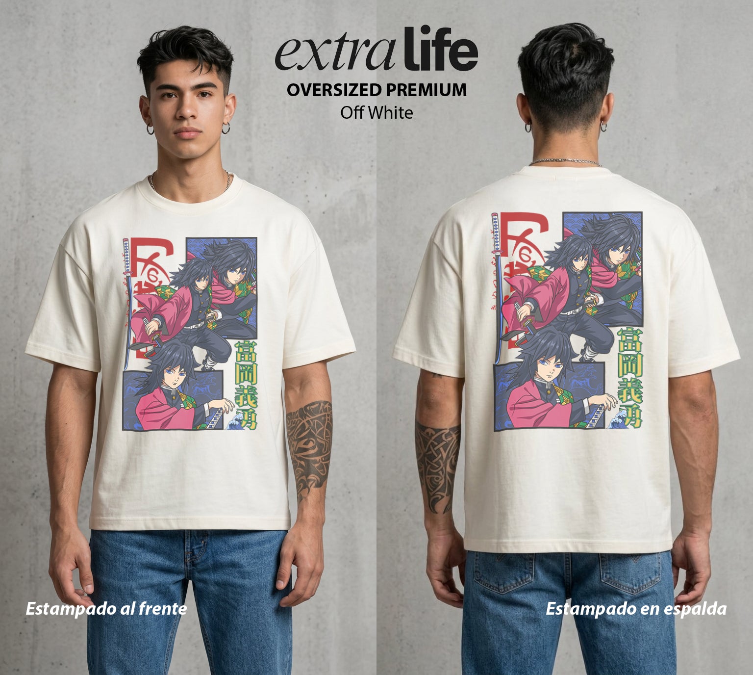 Cazadores de la Noche | Demon Slayer Tomioka #01255 - Playera Oversized Premium | Off White - Foto en modelo
