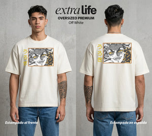 Cazadores de la Noche | El Ultrasonido del Mal #01258 - Playera Oversized Premium | Off White - Foto en modelo