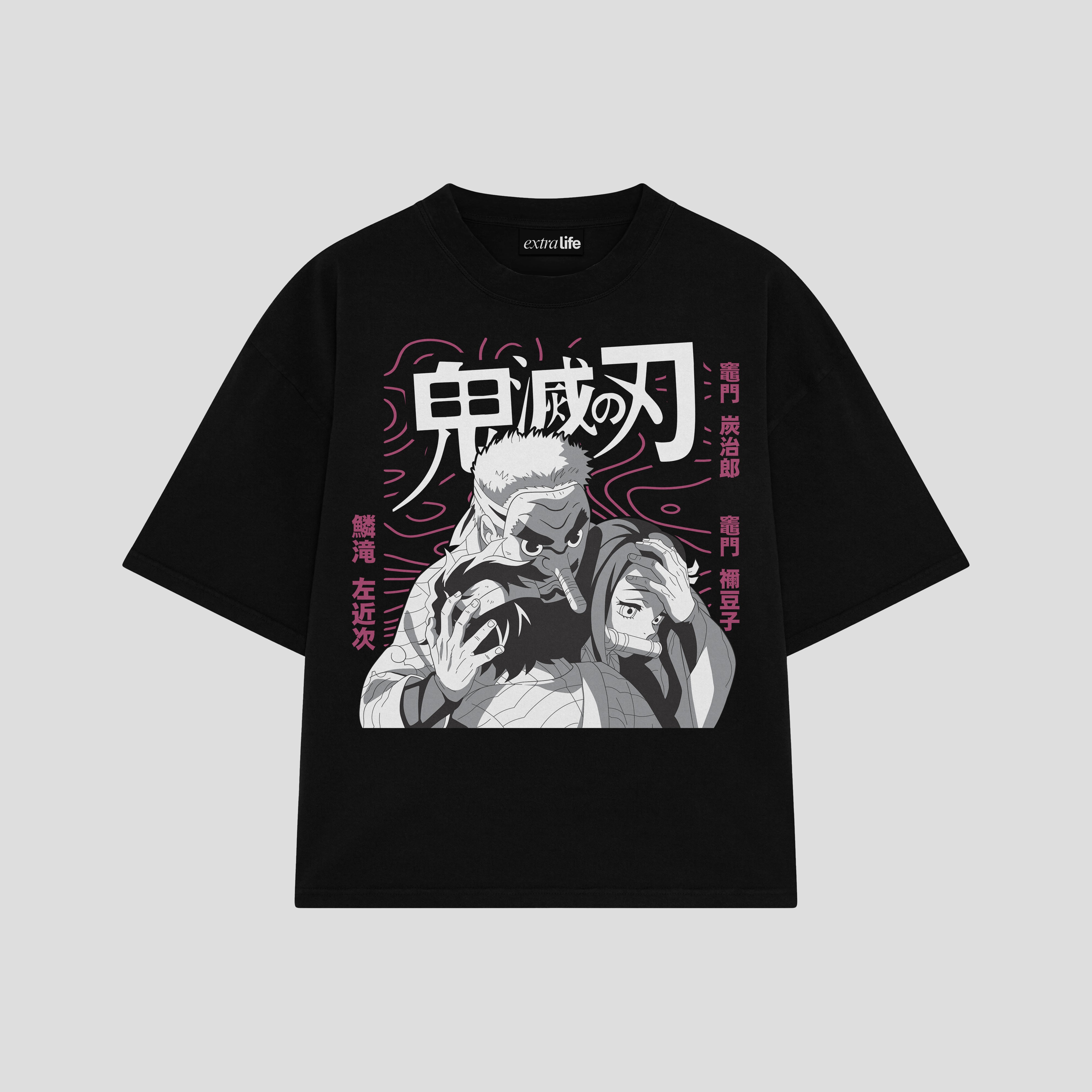 Playera streetwear premium de anime y gaming ExtraLife MX, corte boxy oversized drop shoulder heavyweight en color Deep Black y Off-White, moda urbana mexicana de culto.