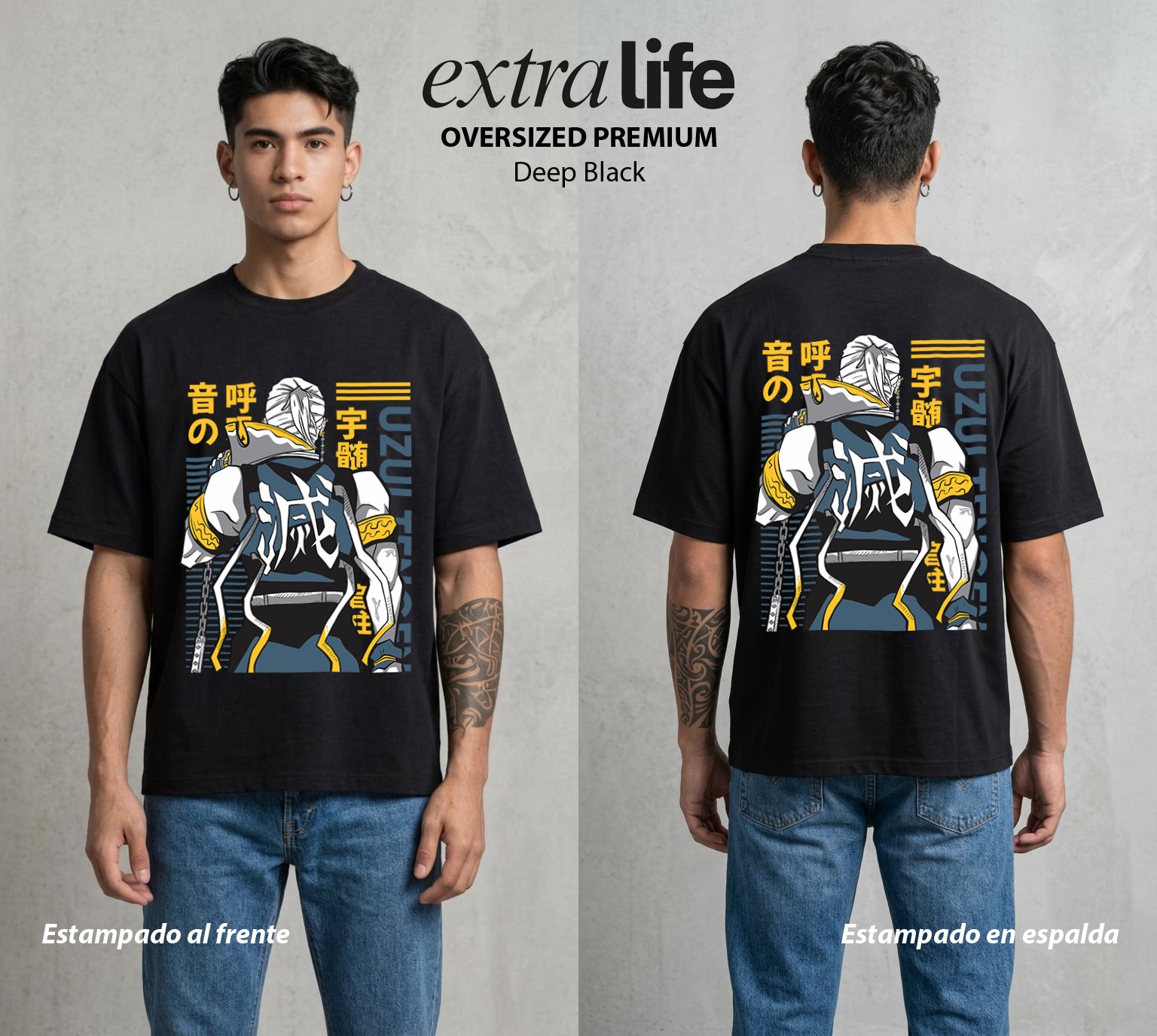 Cazadores de la Noche | El Dios del Entretenimiento #01262 - Playera Oversized Premium | Deep Black - Foto en modelo