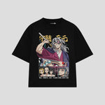 Playera streetwear premium de anime y gaming ExtraLife MX, corte boxy oversized drop shoulder heavyweight en color Deep Black y Off-White, moda urbana mexicana de culto.