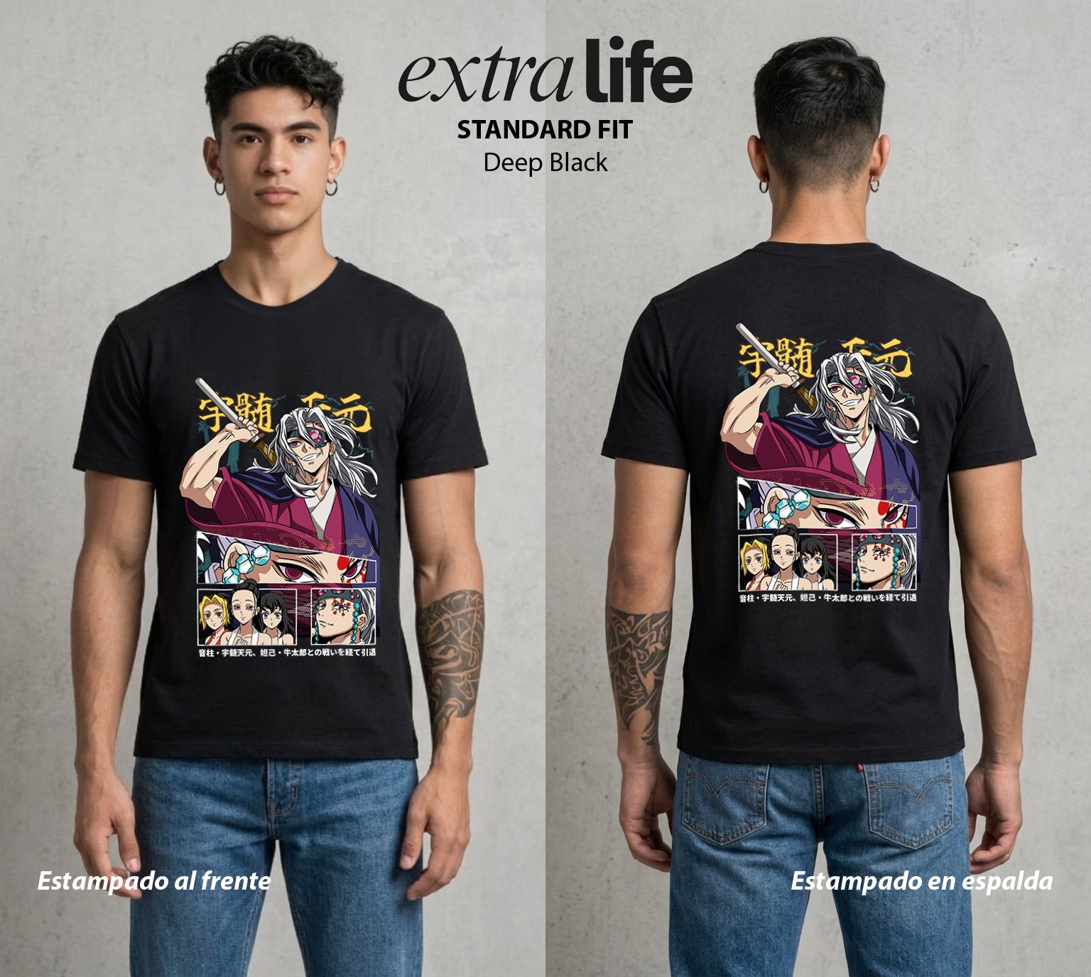 Cazadores de la Noche | Demon Slayer Uzui #01263 - Playera Standard Fit | Deep Black - Foto en modelo