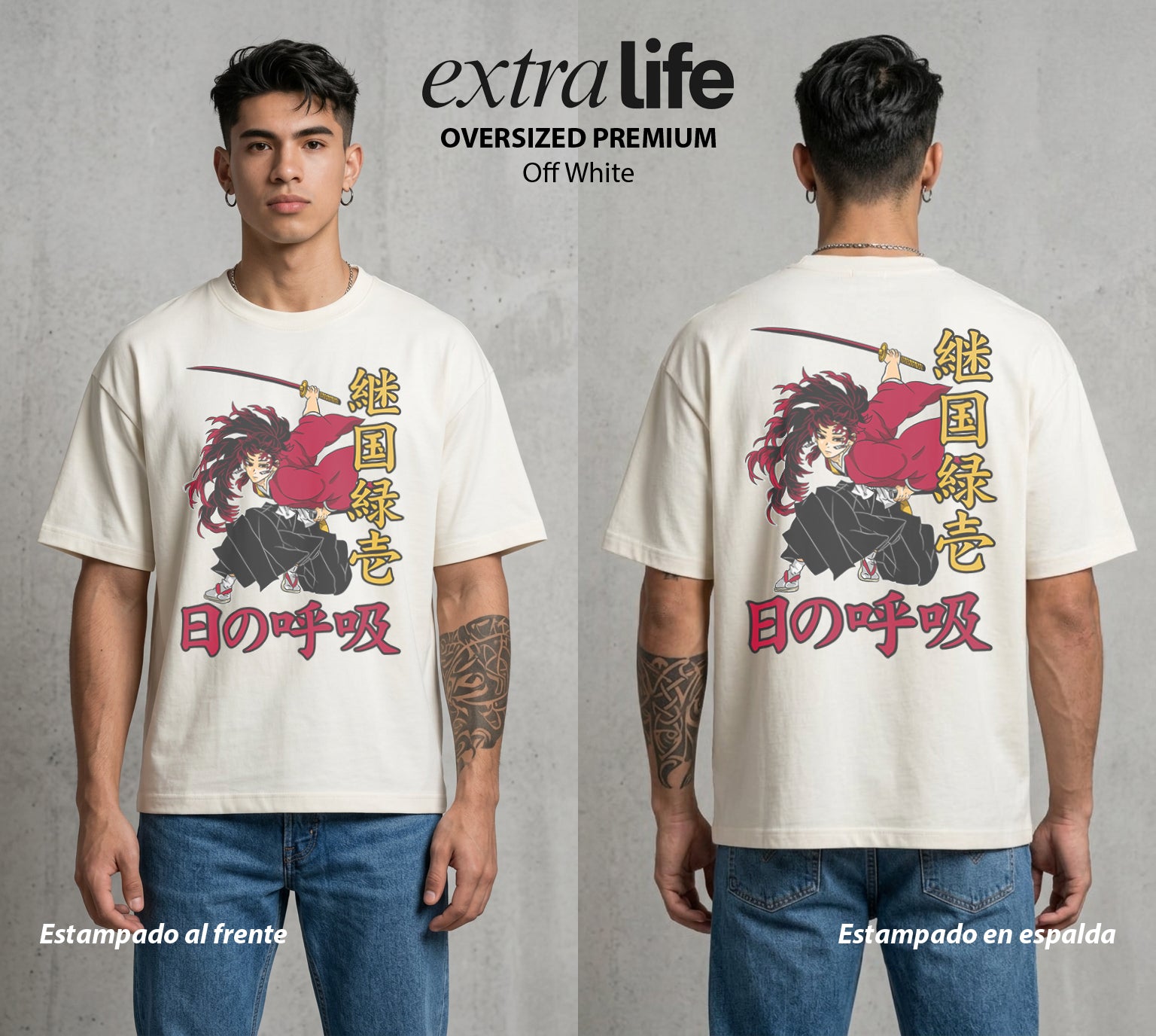 Cazadores de la Noche | El Primer Cazador #01264 - Playera Oversized Premium | Off White - Foto en modelo