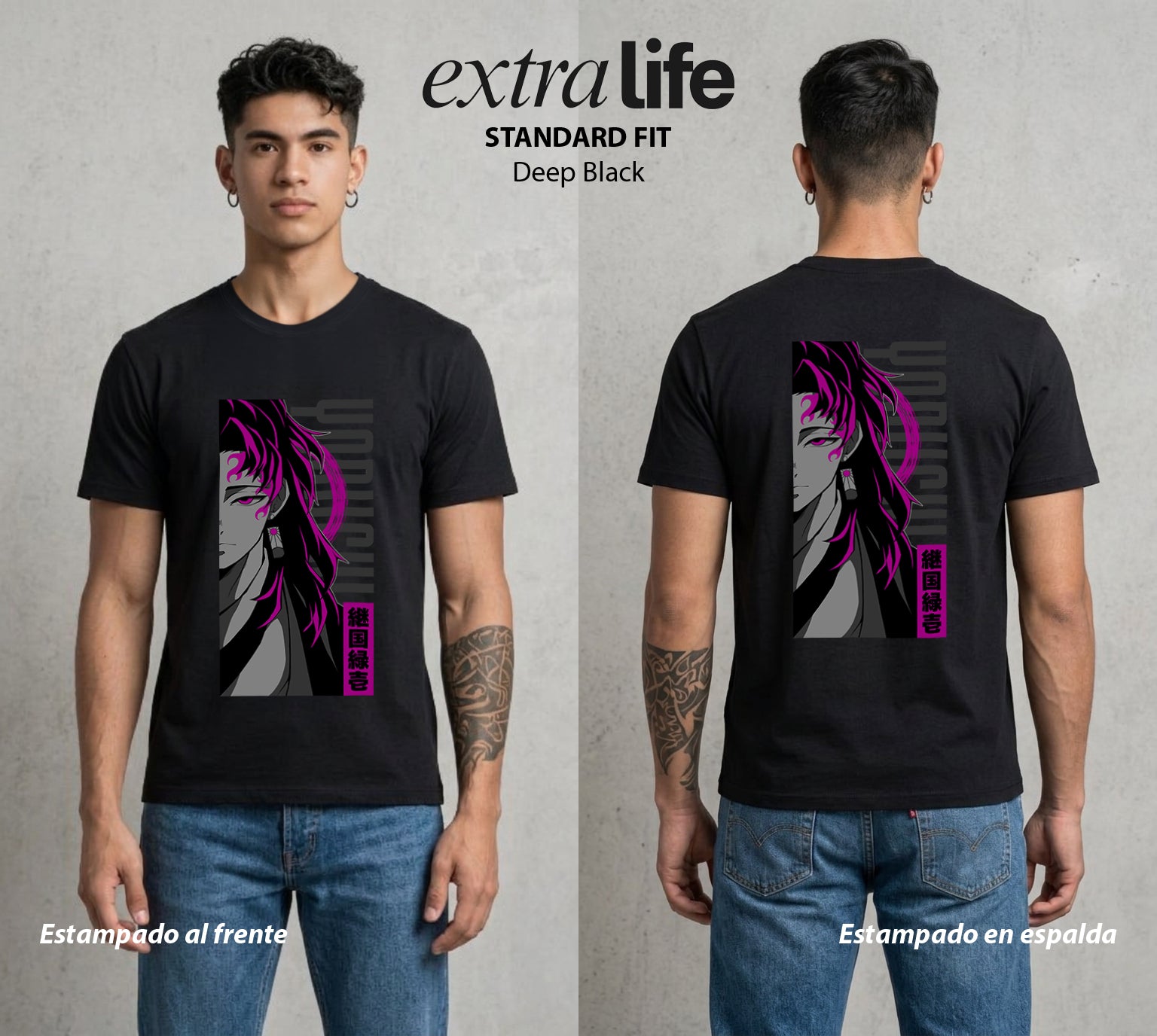 Cazadores de la Noche | La Respiracion del Sol #01265 - Playera Standard Fit | Deep Black - Foto en modelo