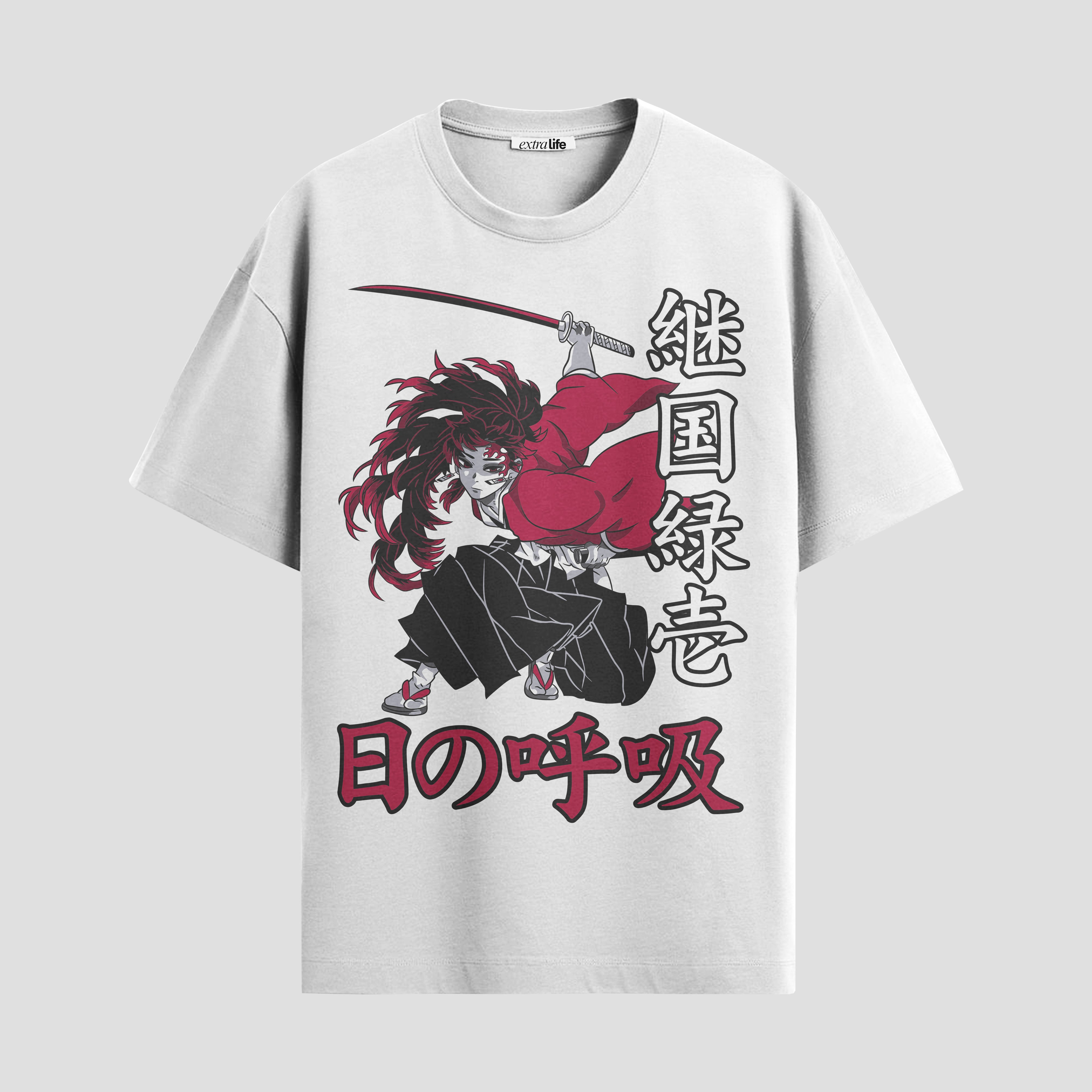 Playera urbana de anime y gaming ExtraLife MX, corte Standard Fit unisex ligero y transpirable en color Deep Black y Pure White, ropa de uso diario para gym y casual.