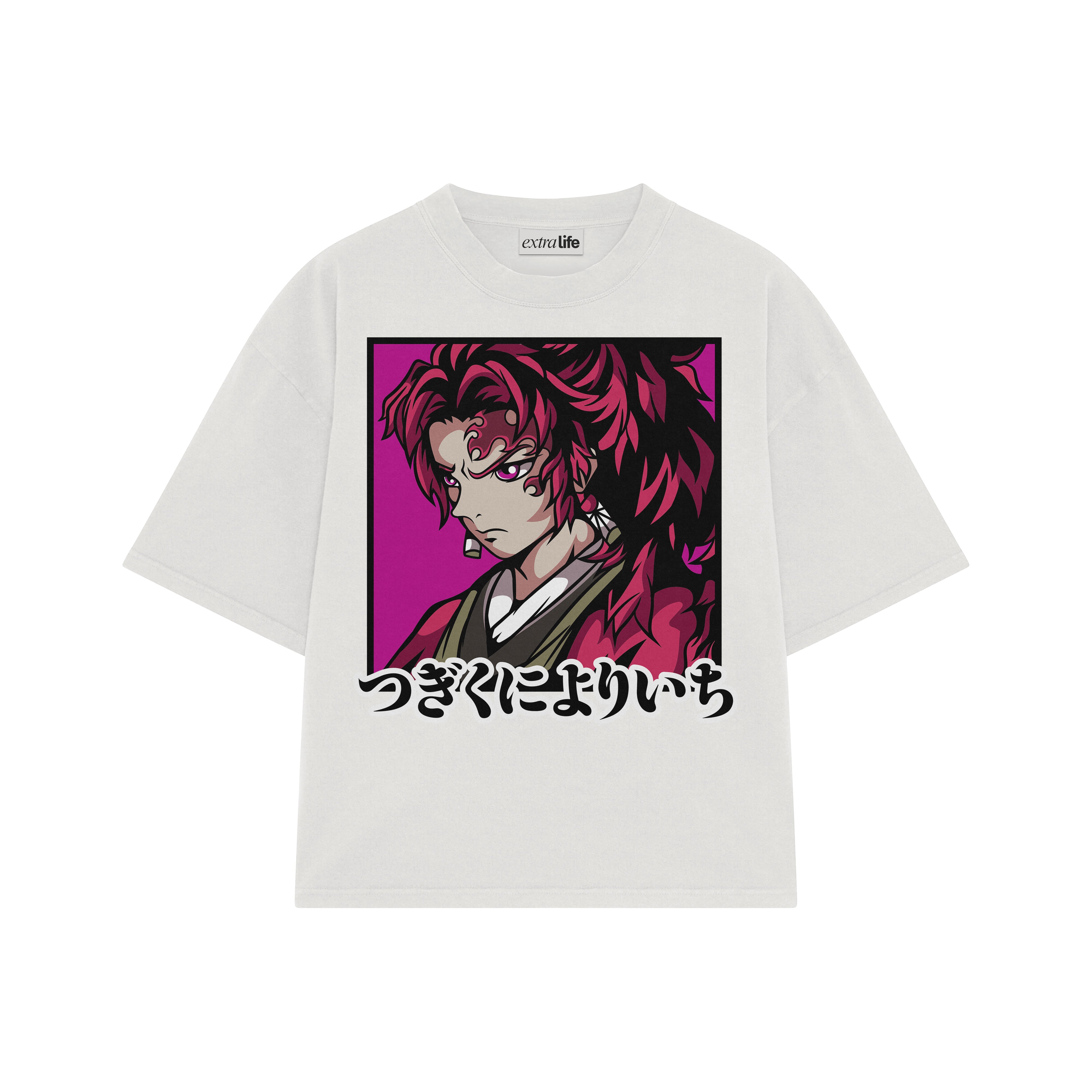 Playera streetwear premium de anime y gaming ExtraLife MX, corte boxy oversized drop shoulder heavyweight en color Deep Black y Off-White, moda urbana mexicana de culto.