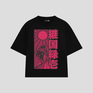 Playera streetwear premium de anime y gaming ExtraLife MX, corte boxy oversized drop shoulder heavyweight en color Deep Black y Off-White, moda urbana mexicana de culto.