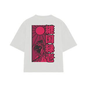 Playera streetwear premium de anime y gaming ExtraLife MX, corte boxy oversized drop shoulder heavyweight en color Deep Black y Off-White, moda urbana mexicana de culto.