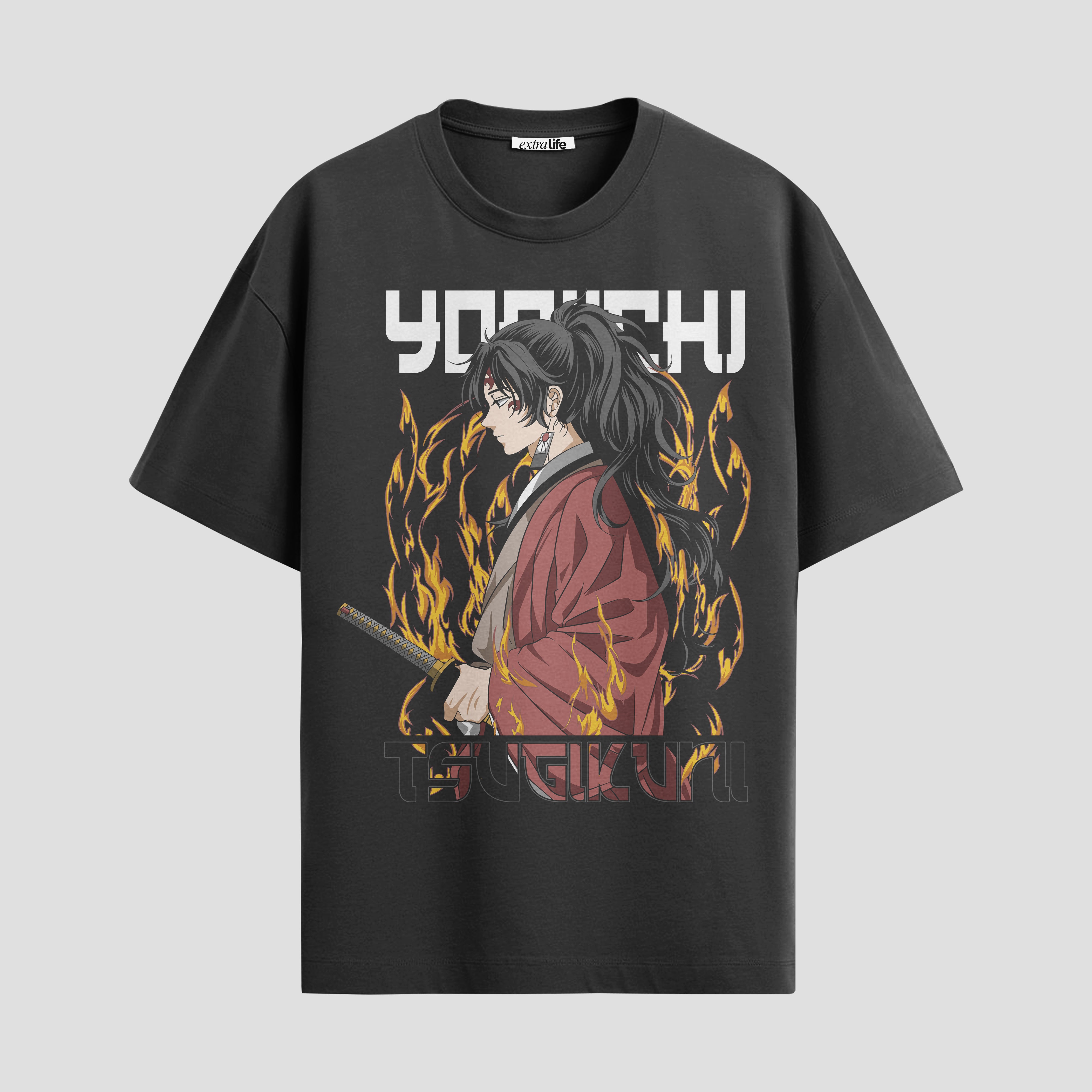 Playera urbana de anime y gaming ExtraLife MX, corte Standard Fit unisex ligero y transpirable en color Deep Black y Pure White, ropa de uso diario para gym y casual.