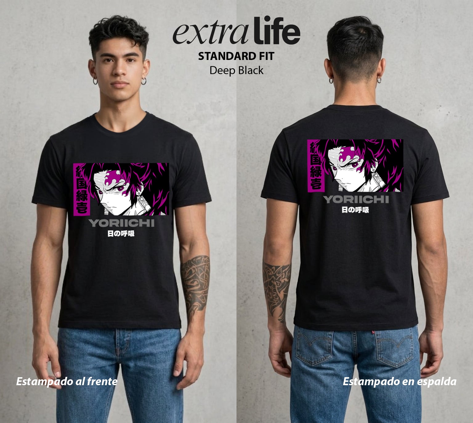 Cazadores de la Noche | El Mas Poderoso del Origen #01271 - Playera Standard Fit | Deep Black - Foto en modelo