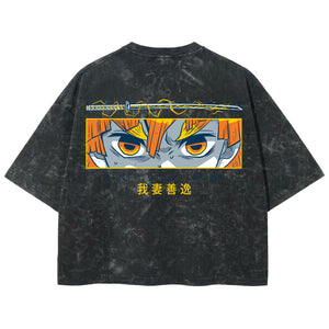 Playera streetwear premium de anime y gaming ExtraLife MX, corte boxy deluxe mineral wash heavyweight en color Acid Wash, moda urbana mexicana de culto.