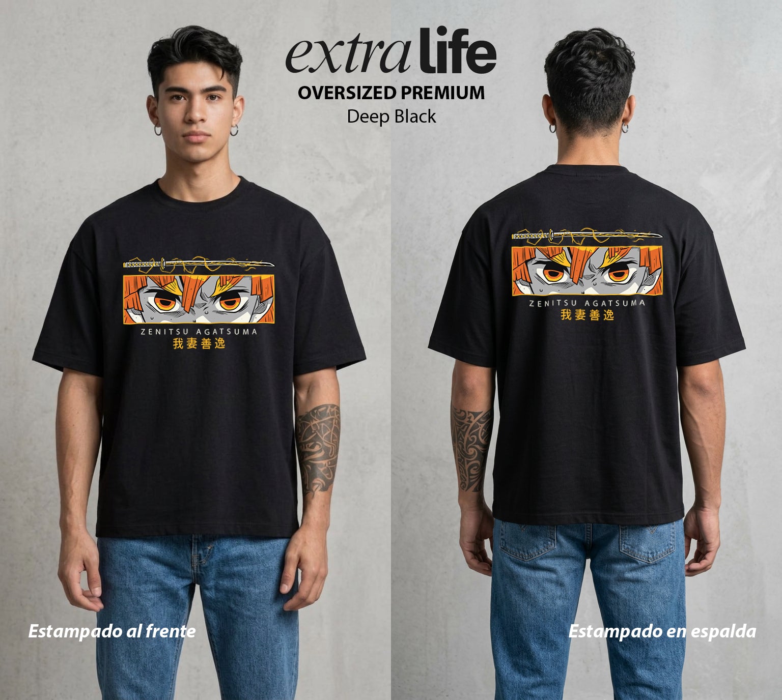 Cazadores de la Noche | La Forma del Rayo #01276 - Playera Oversized Premium | Deep Black - Foto en modelo