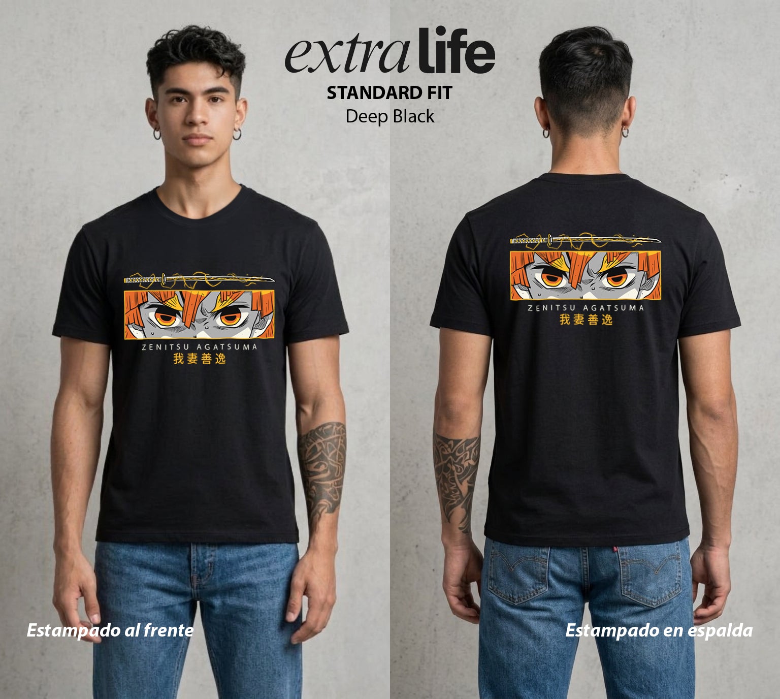 Cazadores de la Noche | La Forma del Rayo #01276 - Playera Standard Fit | Deep Black - Foto en modelo