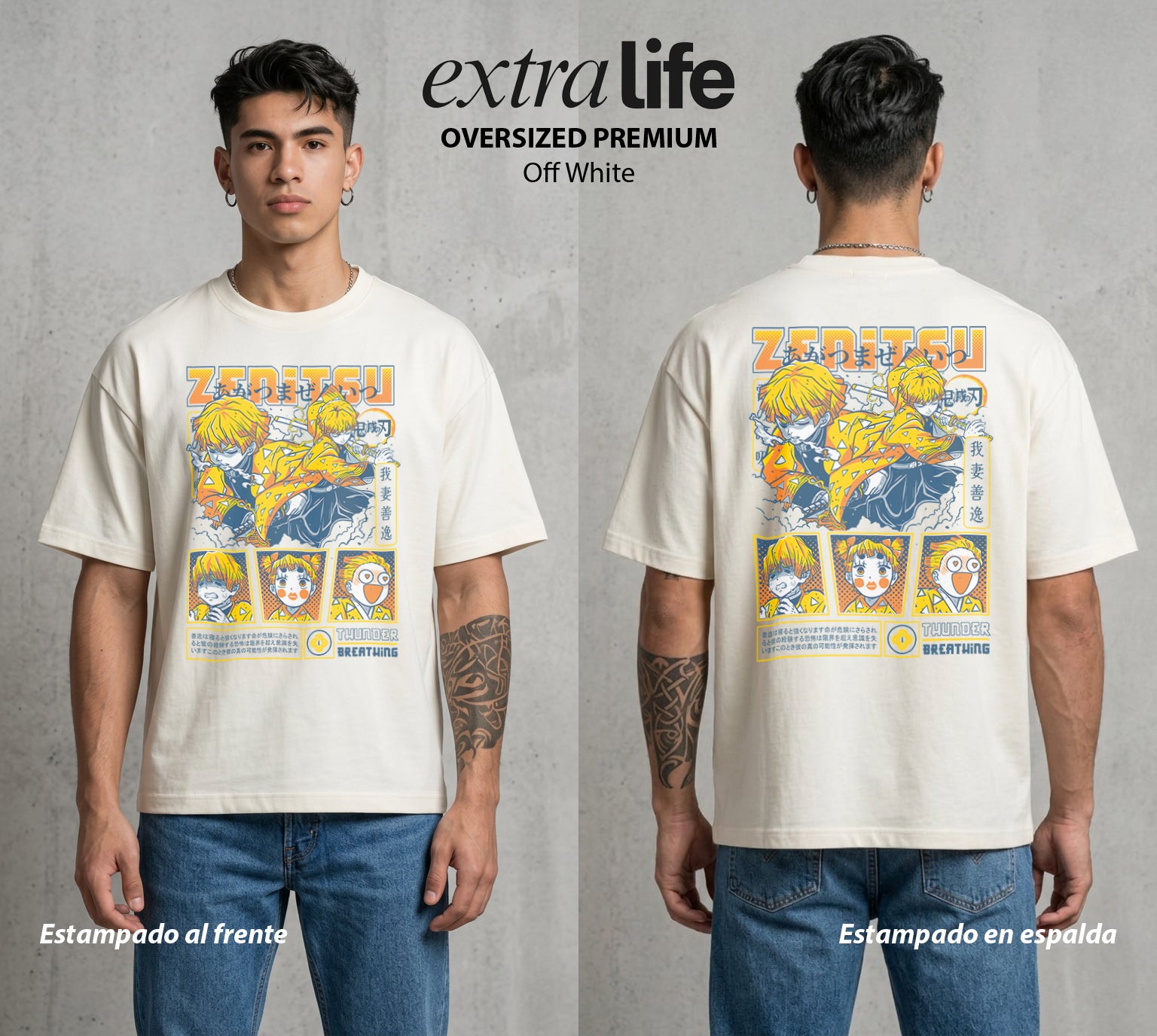 Cazadores de la Noche | El Rayo del Miedo #01278 - Playera Oversized Premium | Off White - Foto en modelo