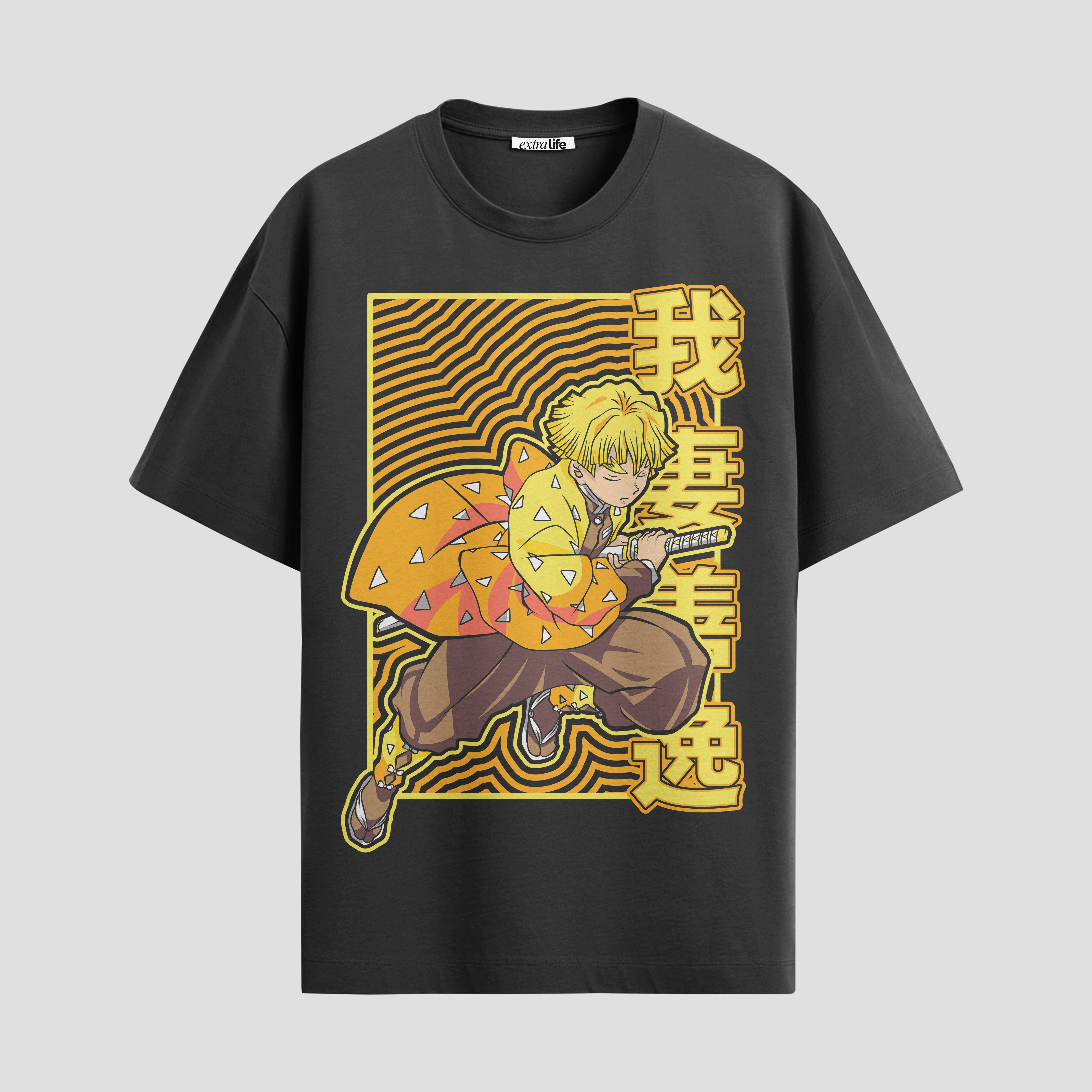 Playera urbana de anime y gaming ExtraLife MX, corte Standard Fit unisex ligero y transpirable en color Deep Black y Pure White, ropa de uso diario para gym y casual.