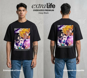 Cazadores de la Noche | El Rayo del Miedo #01283 - Playera Oversized Premium | Deep Black - Foto en modelo