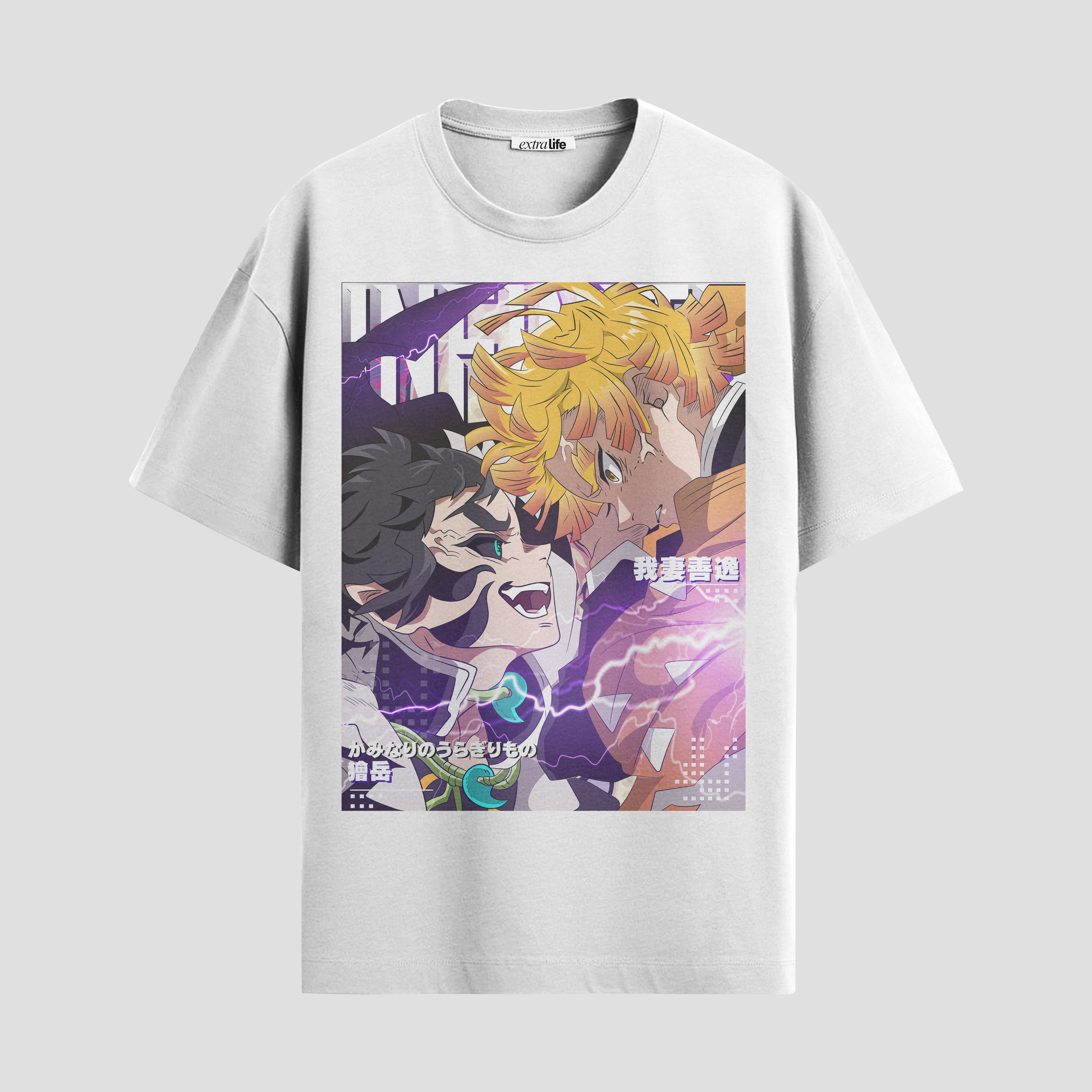 Playera urbana de anime y gaming ExtraLife MX, corte Standard Fit unisex ligero y transpirable en color Deep Black y Pure White, ropa de uso diario para gym y casual.