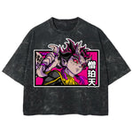 Playera streetwear premium de anime y gaming ExtraLife MX, corte boxy deluxe mineral wash heavyweight en color Acid Wash, moda urbana mexicana de culto.