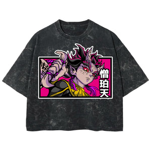 Playera streetwear premium de anime y gaming ExtraLife MX, corte boxy deluxe mineral wash heavyweight en color Acid Wash, moda urbana mexicana de culto.