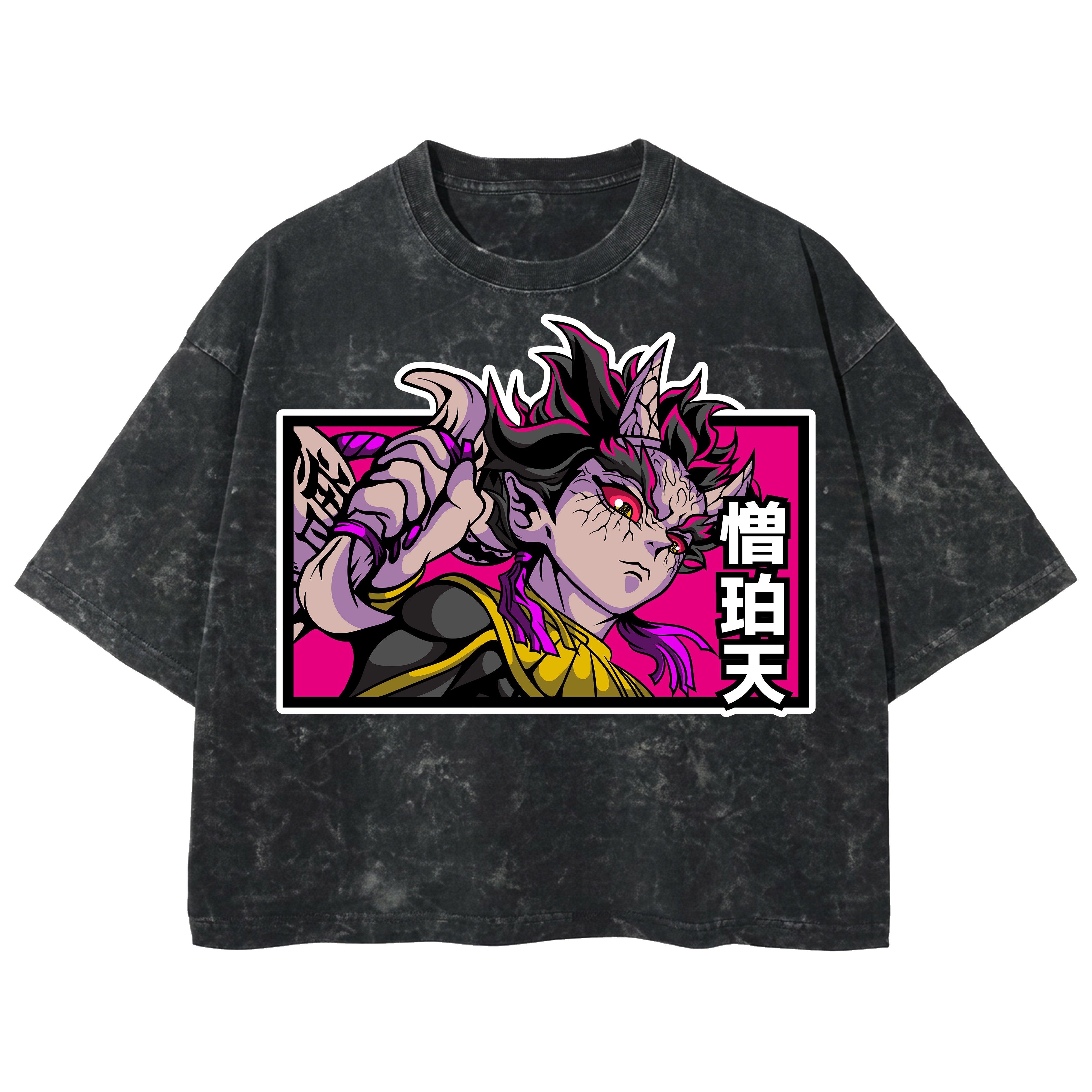 Playera streetwear premium de anime y gaming ExtraLife MX, corte boxy deluxe mineral wash heavyweight en color Acid Wash, moda urbana mexicana de culto.