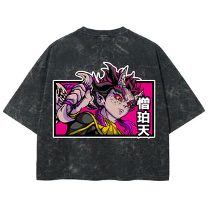 Playera streetwear premium de anime y gaming ExtraLife MX, corte boxy deluxe mineral wash heavyweight en color Acid Wash, moda urbana mexicana de culto.