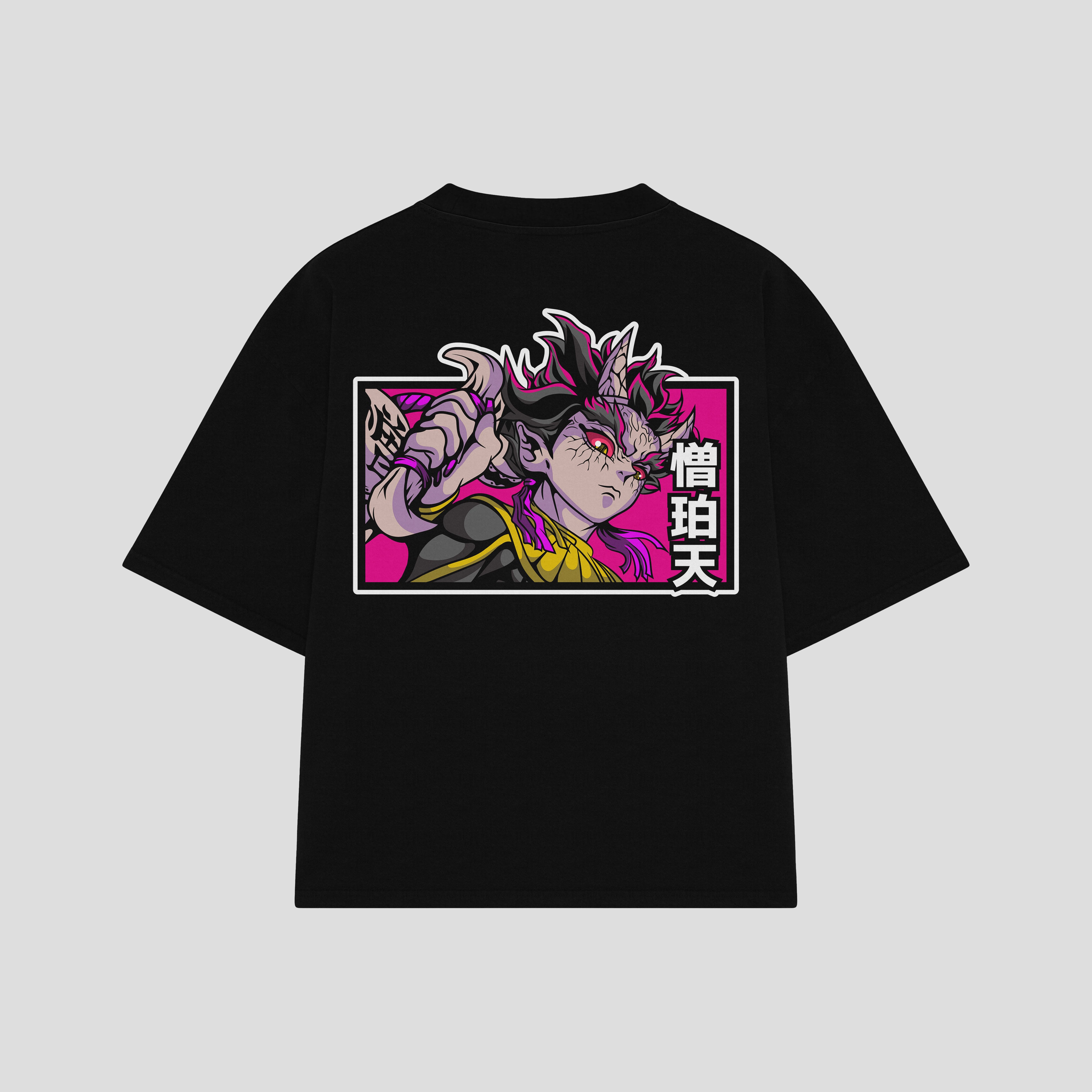 Playera streetwear premium de anime y gaming ExtraLife MX, corte boxy oversized drop shoulder heavyweight en color Deep Black y Off-White, moda urbana mexicana de culto.