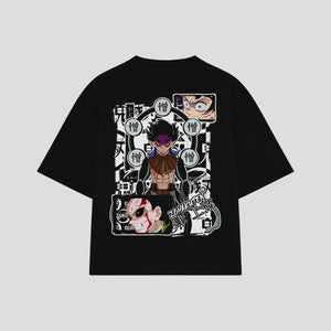 Playera streetwear premium de anime y gaming ExtraLife MX, corte boxy oversized drop shoulder heavyweight en color Deep Black y Off-White, moda urbana mexicana de culto.