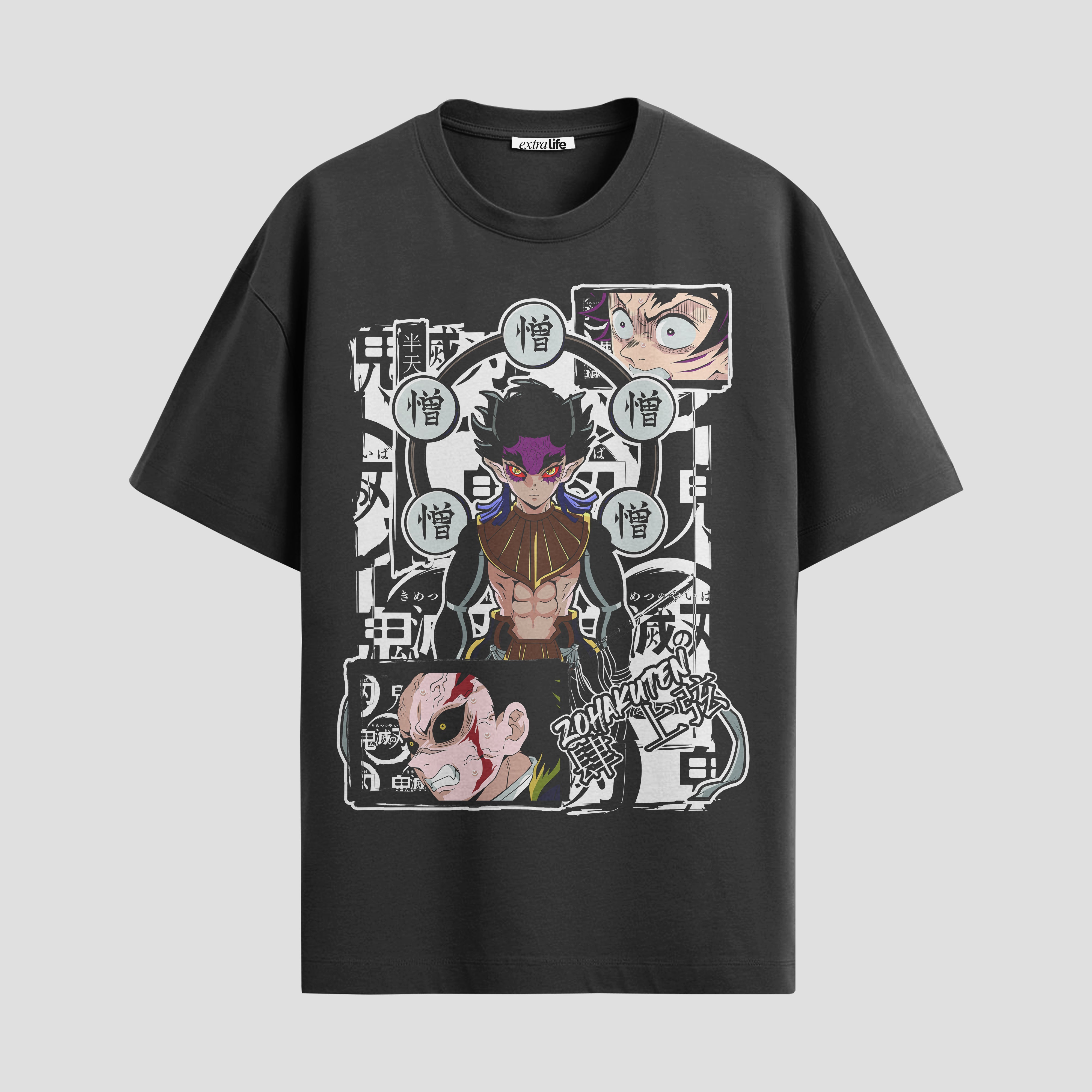 Playera urbana de anime y gaming ExtraLife MX, corte Standard Fit unisex ligero y transpirable en color Deep Black y Pure White, ropa de uso diario para gym y casual.