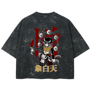 Playera streetwear premium de anime y gaming ExtraLife MX, corte boxy deluxe mineral wash heavyweight en color Acid Wash, moda urbana mexicana de culto.