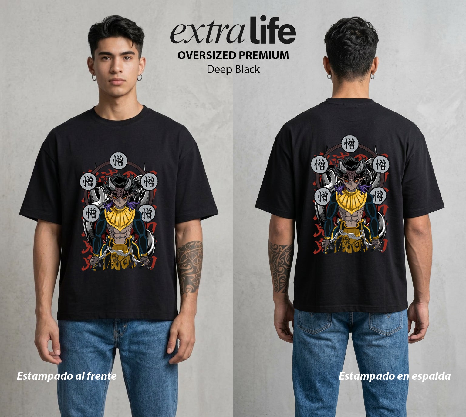 Cazadores de la Noche | La Colera del Tambor #01289 - Playera Oversized Premium | Deep Black - Foto en modelo