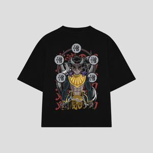 Playera streetwear premium de anime y gaming ExtraLife MX, corte boxy oversized drop shoulder heavyweight en color Deep Black y Off-White, moda urbana mexicana de culto.