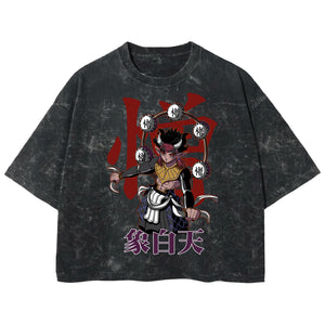 Playera streetwear premium de anime y gaming ExtraLife MX, corte boxy deluxe mineral wash heavyweight en color Acid Wash, moda urbana mexicana de culto.